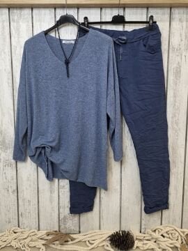 Petek Dokuma İtalyan Triko Mavi Kazak