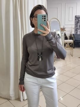 Soğuk İp Yumuşak Basic Triko Bluz Vizon