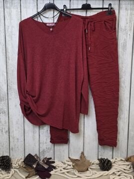 Petek Dokuma İtalyan Triko Bordo Kazak