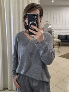 Petek Dokuma İtalyan Triko Gri Kazak