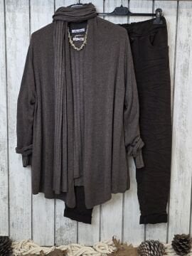 Kahverengi Şal Yaka İtalyan Hırka