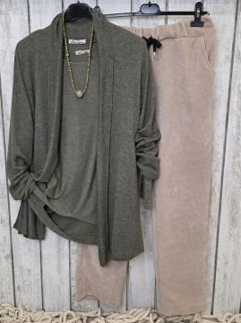 Haki Şal Yaka İtalyan Hırka