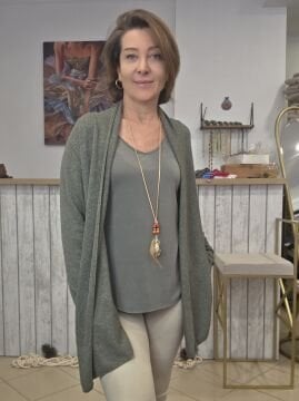 Haki Şal Yaka İtalyan Hırka