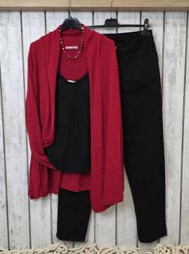 Kırmızı Şal Yaka İtalyan Hırka