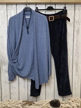 Mavi Şal Yaka İtalyan Hırka