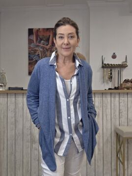 Mavi Şal Yaka İtalyan Hırka