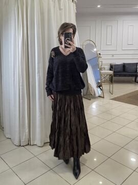 Kahverengi Bürümcük Uzun Saten Etek