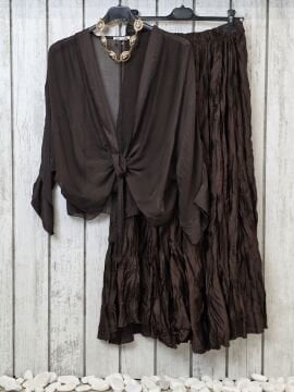 Kahverengi Bürümcük Uzun Saten Etek