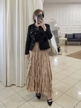 Camel Kahve Bürümcük Uzun Saten Etek