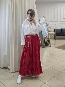 Kırmızı Bürümcük Uzun Saten Etek