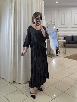 Siyah Bürümcük Uzun Saten Etek