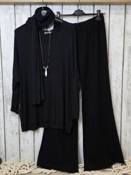 Yünlü Yumuşak Triko Pantolon Siyah