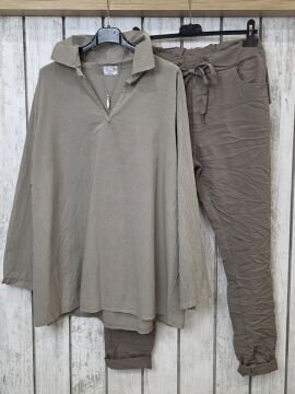 Pamuklu İnce İtalyan Gömlek Vizon