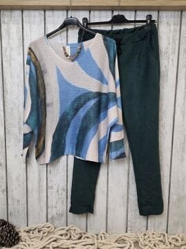 Güderi Dokulu Likralı Pantolon Petrol Yeşil