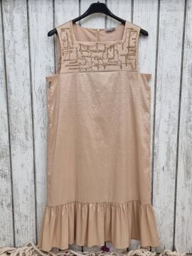 Tafta Midi Elbise Pudra