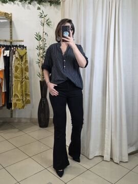 İspanyol Paça Kot Pantolon Siyah