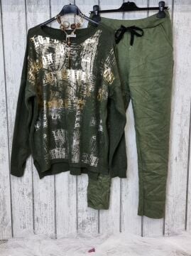 Kaşmir Karışımlı Varak Baskı Kazak Yeşil