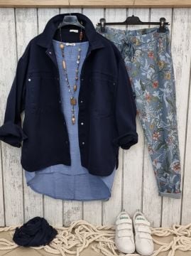 Oversize Pamuk Lacivert Kot Ceket