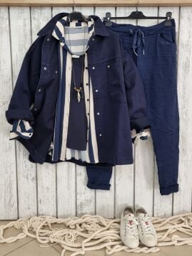 Oversize Pamuk Lacivert Kot Ceket