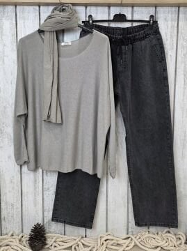 Beli Lastikli Kot Pantolon Antrasit Gri