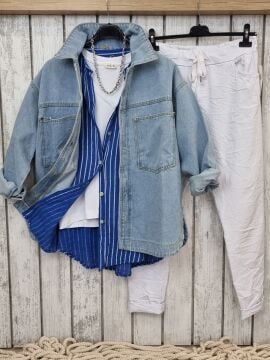 Oversize Pamuk Mavi Kot Ceket