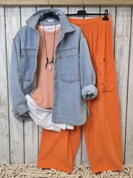 Oversize Pamuk Mavi Kot Ceket