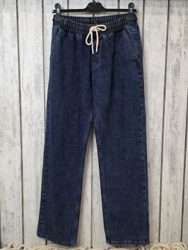 Beli Lastikli Kot Pantolon Mavi