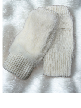 Parmaksız Kürk Eldiven Ekru