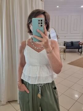 Slim Fit Askılı Fistolu Beyaz Atlet Bluz