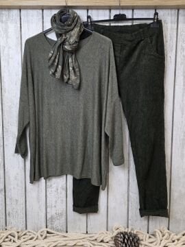 Desenli İnce Fular Haki