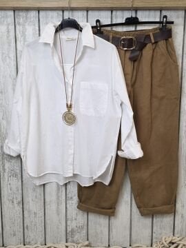 Bol Kesim Poplin Gömlek Beyaz