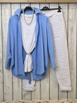 Sırtı Bağlamalı Pamuklu Gömlek Mavi