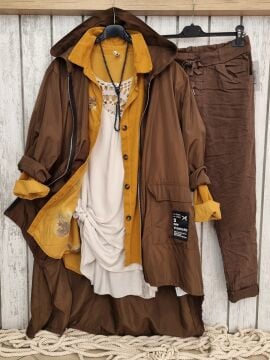 Oversize İtalyan Yağmurluk Kahve
