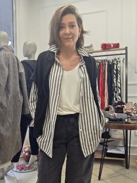 Çizgili Gömlek Antrasit Gri