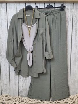 İnce Viskon Mint Haki Gömlek