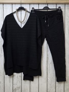 V Yaka Lazer Kesim Süveter Bluz Siyah