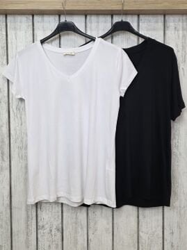 V Yaka Modal Beyaz Tişört