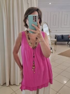 Dantel Detay Viskon Fuşya Atlet İtalyan