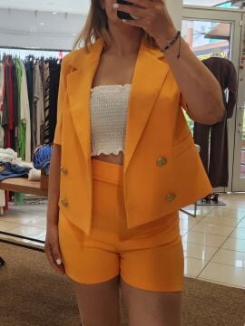 Gold Düğme Detaylı Turuncu Klasik Şort Slim Fit