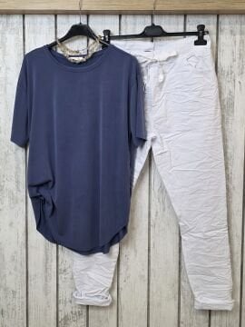 Bisiklet Yaka Jarse Bluz Denim Mavi