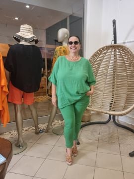 Havuç Kesim İtalyan Likralı Pantolon Yeşil