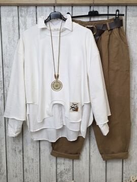 Kemerli Gabardin Pantolon Camel