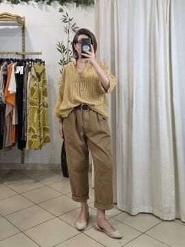 Kemerli Gabardin Pantolon Camel