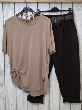 Kemerli Gabardin Pantolon Kahverengi