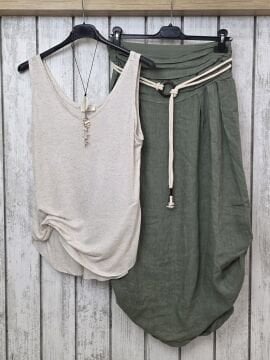 Derin V yaka Viskon/ Keten Atlet Bej