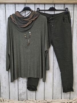 Kesikli Fular Haki/ Kahve