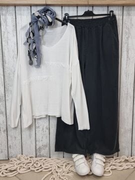 %100 Doğal Oversize İnce Triko Kazak Beyaz