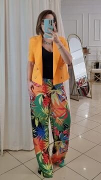 Desenli Renkli Jarse Pantolon