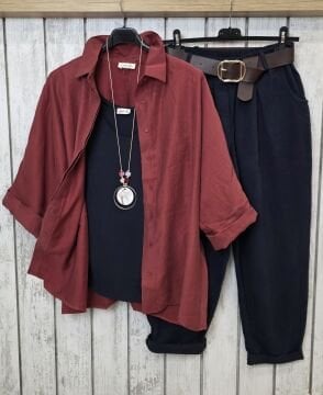 Kemerli Gabardin Pantolon Lacivert