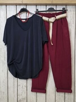 Havuç Kesim Likralı Pantolon Bordo